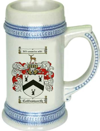 Collinsworth family crest stein coat of arms tankard mug