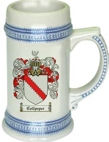 Collpeper family crest stein coat of arms tankard mug