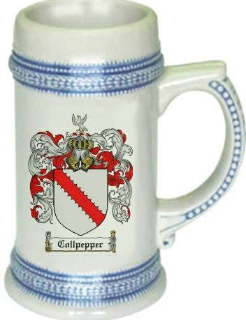 Collpepper family crest stein coat of arms tankard mug