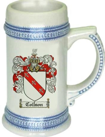 Collson family crest stein coat of arms tankard mug