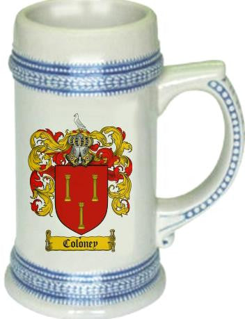 Coloney family crest stein coat of arms tankard mug