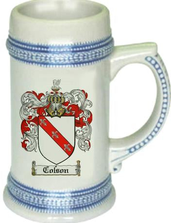 Colson family crest stein coat of arms tankard mug