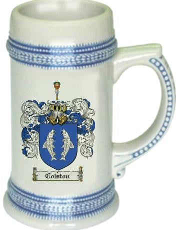 Colston family crest stein coat of arms tankard mug