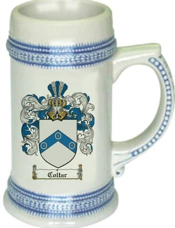 Coltar family crest stein coat of arms tankard mug