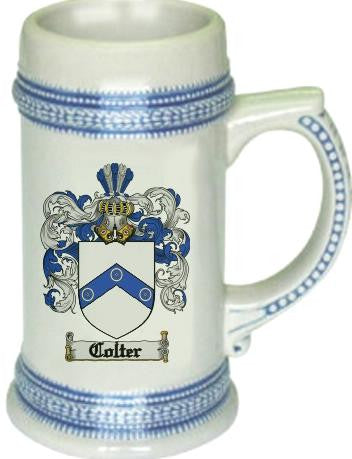 Colter family crest stein coat of arms tankard mug