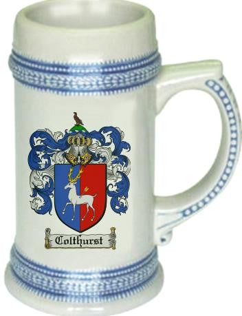 Colthurst family crest stein coat of arms tankard mug