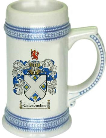 Colvaynston family crest stein coat of arms tankard mug