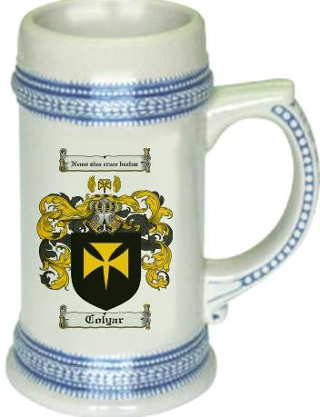 Colyar family crest stein coat of arms tankard mug