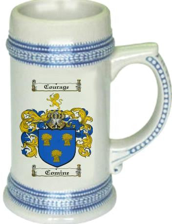 Comine family crest stein coat of arms tankard mug