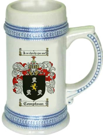 Comptaun family crest stein coat of arms tankard mug