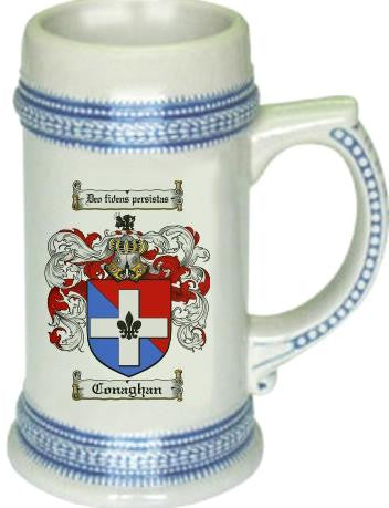 Conaghan family crest stein coat of arms tankard mug