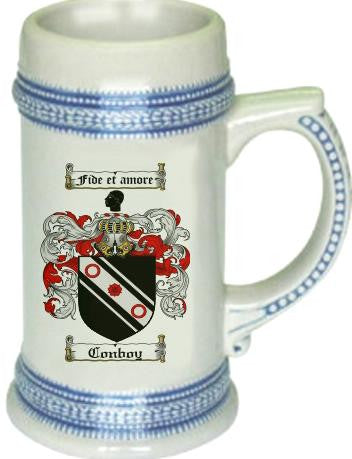 Conboy family crest stein coat of arms tankard mug