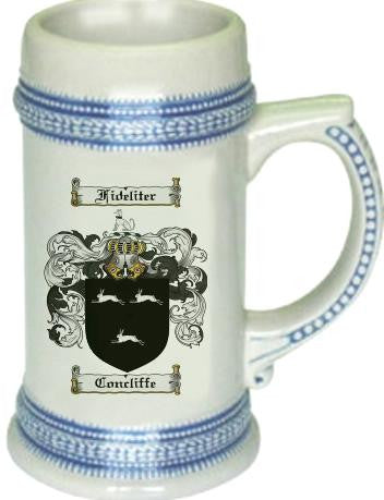 Concliffe family crest stein coat of arms tankard mug