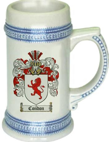 Condon family crest stein coat of arms tankard mug