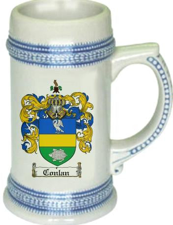 Conlan family crest stein coat of arms tankard mug