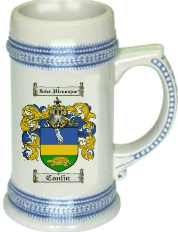 Conlin family crest stein coat of arms tankard mug