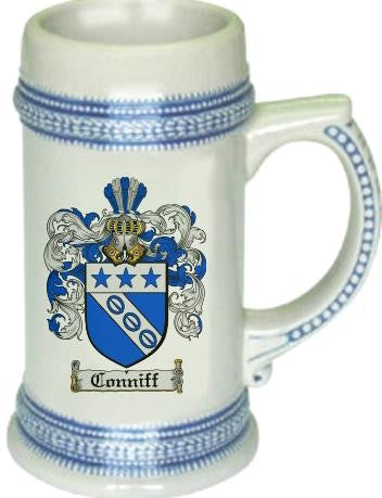 Conniff family crest stein coat of arms tankard mug