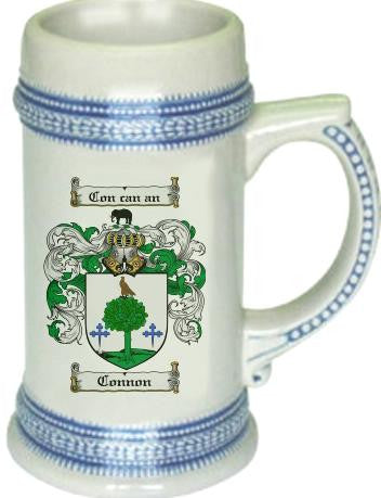 Connon family crest stein coat of arms tankard mug