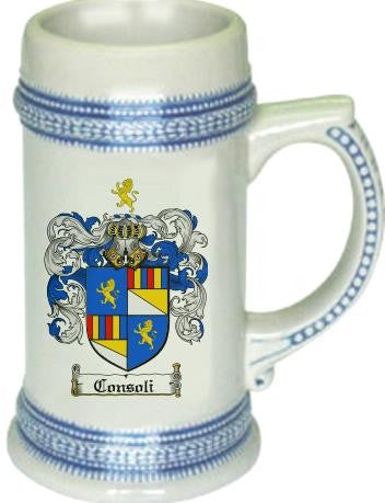 Consoli family crest stein coat of arms tankard mug