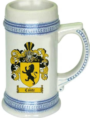 Conte family crest stein coat of arms tankard mug