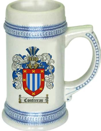 Contreras family crest stein coat of arms tankard mug