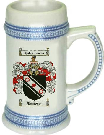 Convey family crest stein coat of arms tankard mug