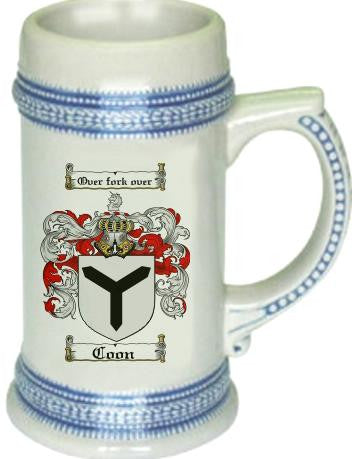 Coon family crest stein coat of arms tankard mug