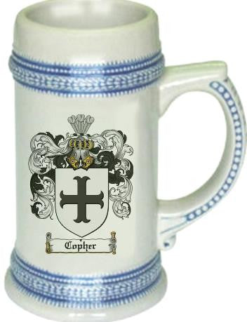 Copher family crest stein coat of arms tankard mug