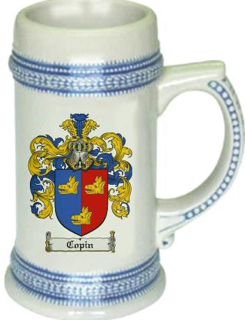 Copin family crest stein coat of arms tankard mug