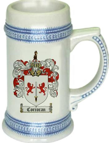 Corcoran family crest stein coat of arms tankard mug