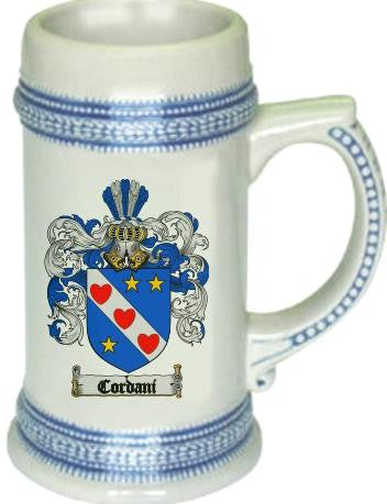 Cordani family crest stein coat of arms tankard mug