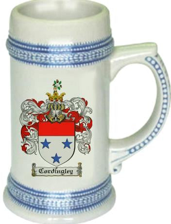 Cordingley family crest stein coat of arms tankard mug