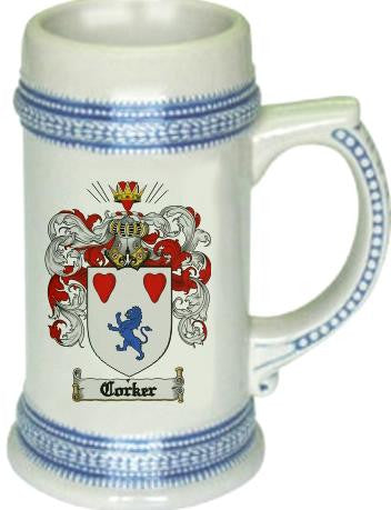 Corker family crest stein coat of arms tankard mug