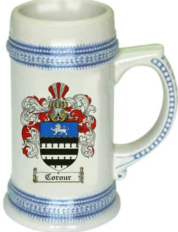 Corour family crest stein coat of arms tankard mug