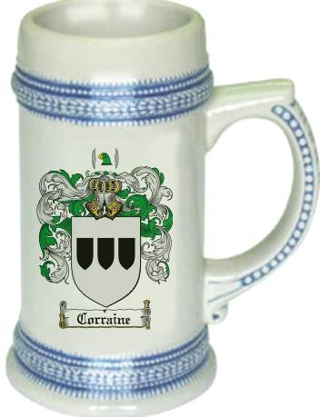 Corraine family crest stein coat of arms tankard mug