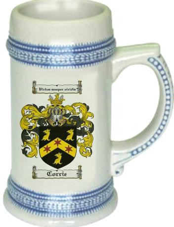 Corrie family crest stein coat of arms tankard mug