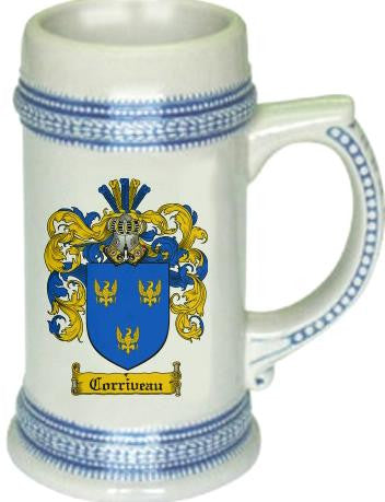 Corriveau family crest stein coat of arms tankard mug