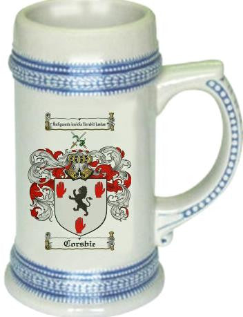 Corsbie family crest stein coat of arms tankard mug