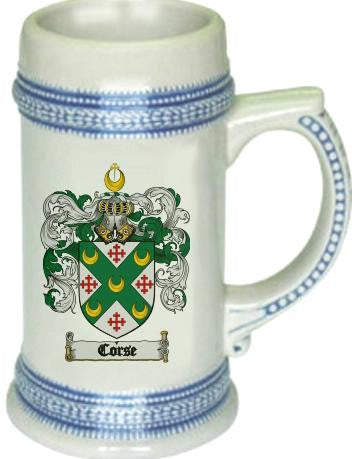 Corse family crest stein coat of arms tankard mug