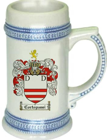 Cortopassi family crest stein coat of arms tankard mug