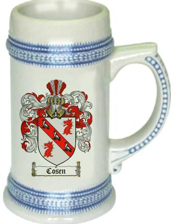 Cosen family crest stein coat of arms tankard mug