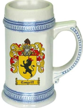 Cosgriff family crest stein coat of arms tankard mug