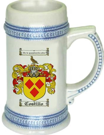 Costillo family crest stein coat of arms tankard mug