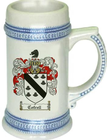 Cotrell family crest stein coat of arms tankard mug
