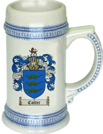 Cotter family crest stein coat of arms tankard mug