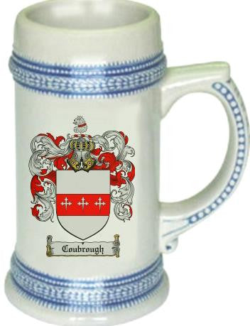 Coubrough family crest stein coat of arms tankard mug