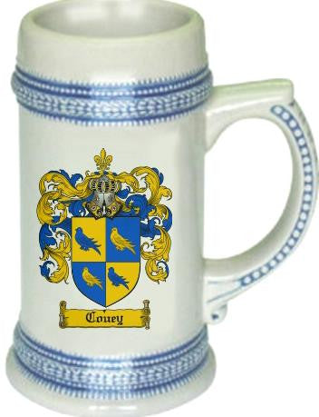 Couey family crest stein coat of arms tankard mug