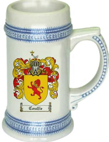 Coullie family crest stein coat of arms tankard mug
