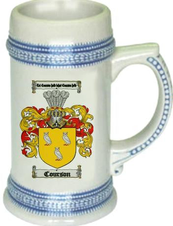 Courson family crest stein coat of arms tankard mug