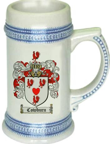 Cowburn family crest stein coat of arms tankard mug